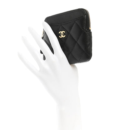 Chanel Caviar Quilted Zip Card Holder Wallet Black 2 of 7