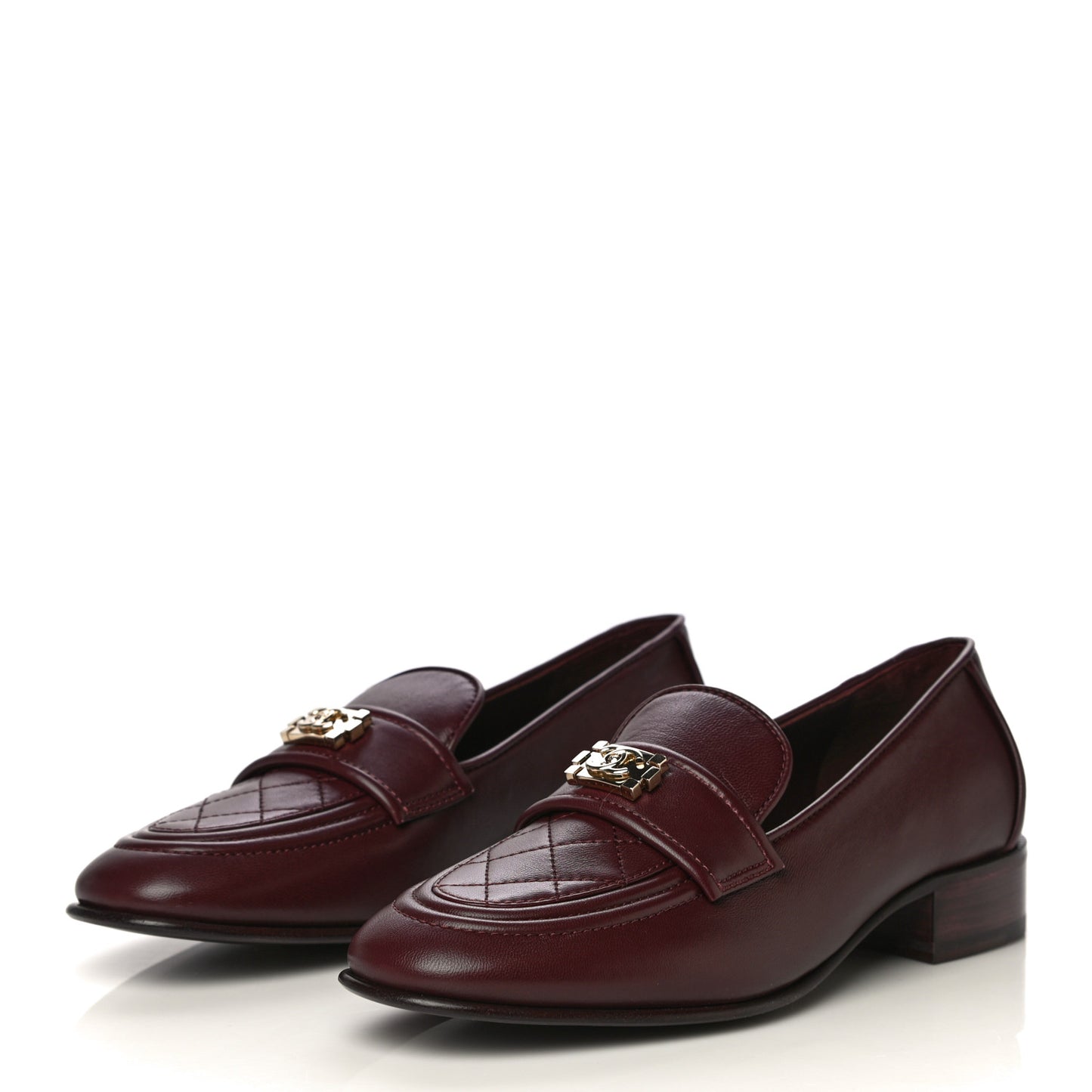 Lambskin Quilted Womens CC Loafers 38.5 Burgundy
