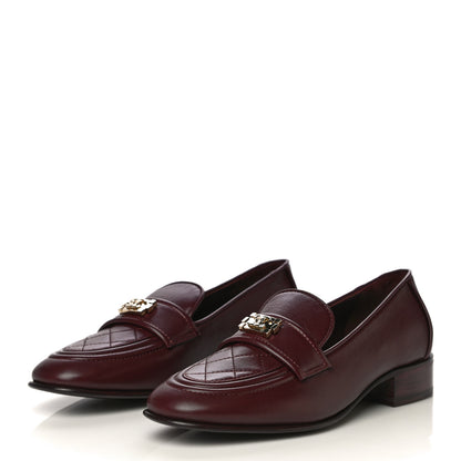 Chanel Lambskin Quilted Womens CC Loafers 38.5 Burgundy 2 of 12