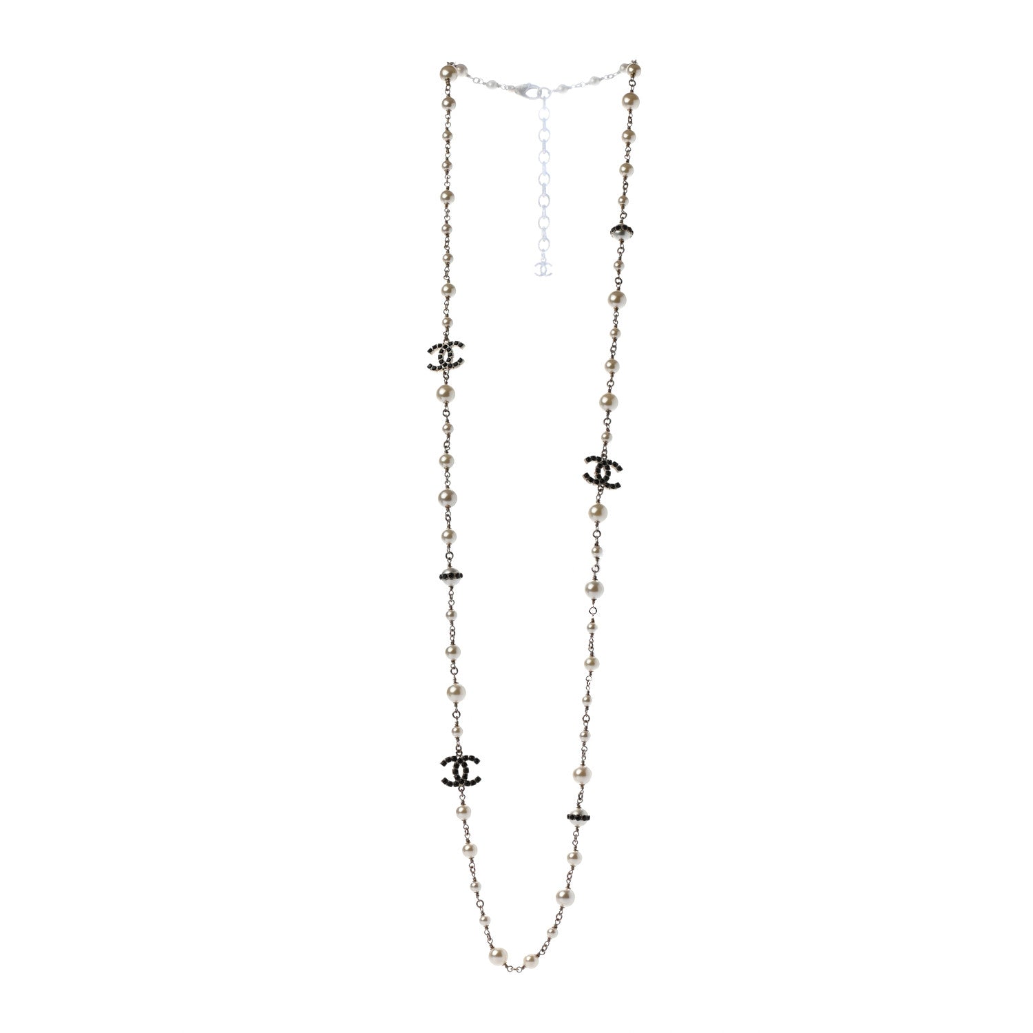 Chanel Pearl Crystal CC Long Necklace Black Gold 3 of 5