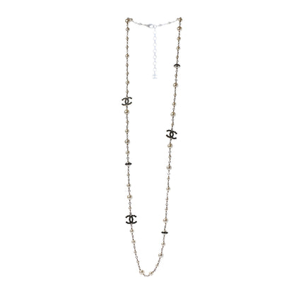 Chanel Pearl Crystal CC Long Necklace Black Gold 3 of 5