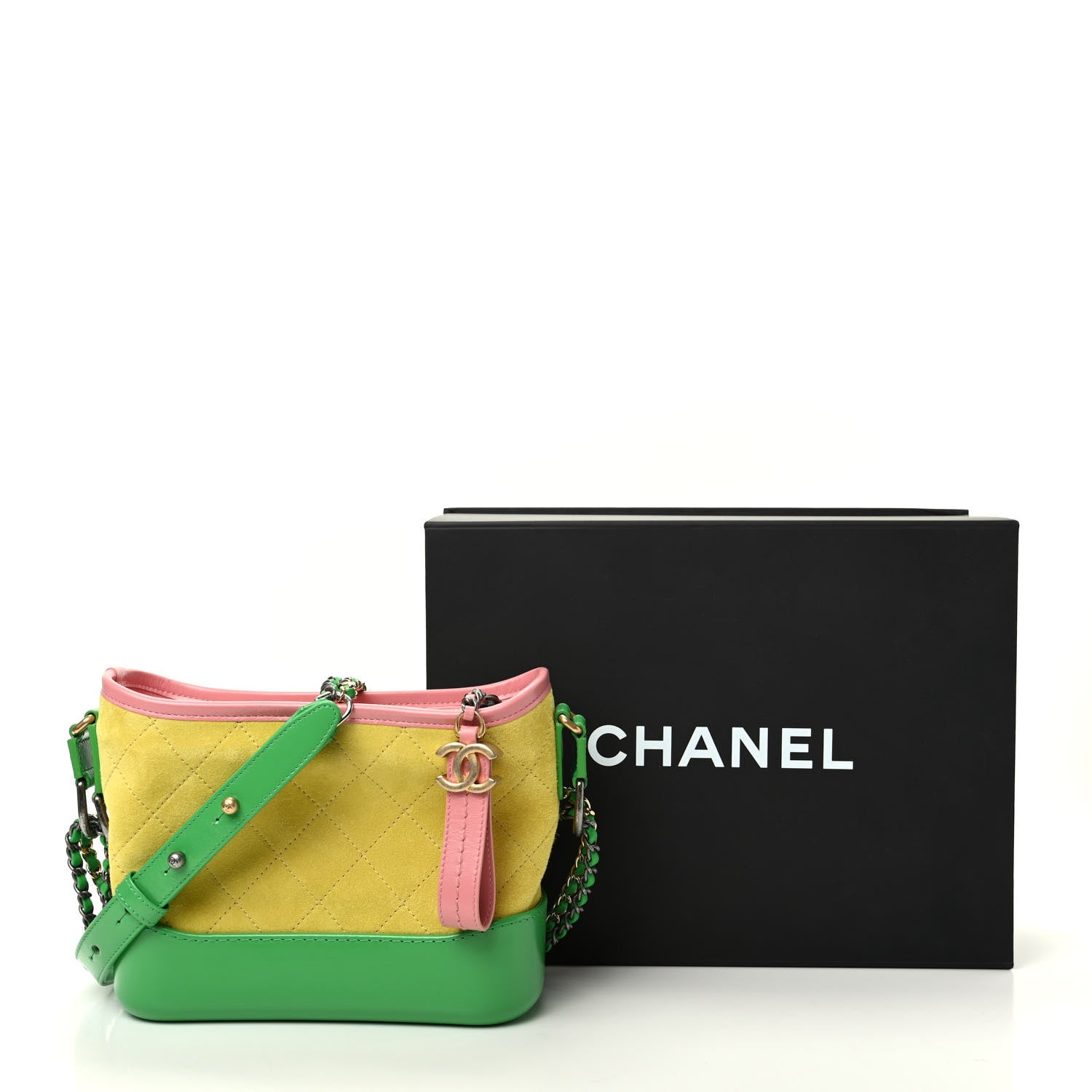 Chanel Suede Calfskin Quilted Small Gabrielle Hobo Pink Green Yellow 10 of 10