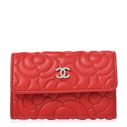 Chanel Goatskin Camellia Embossed Card Holder Red 1 of 9