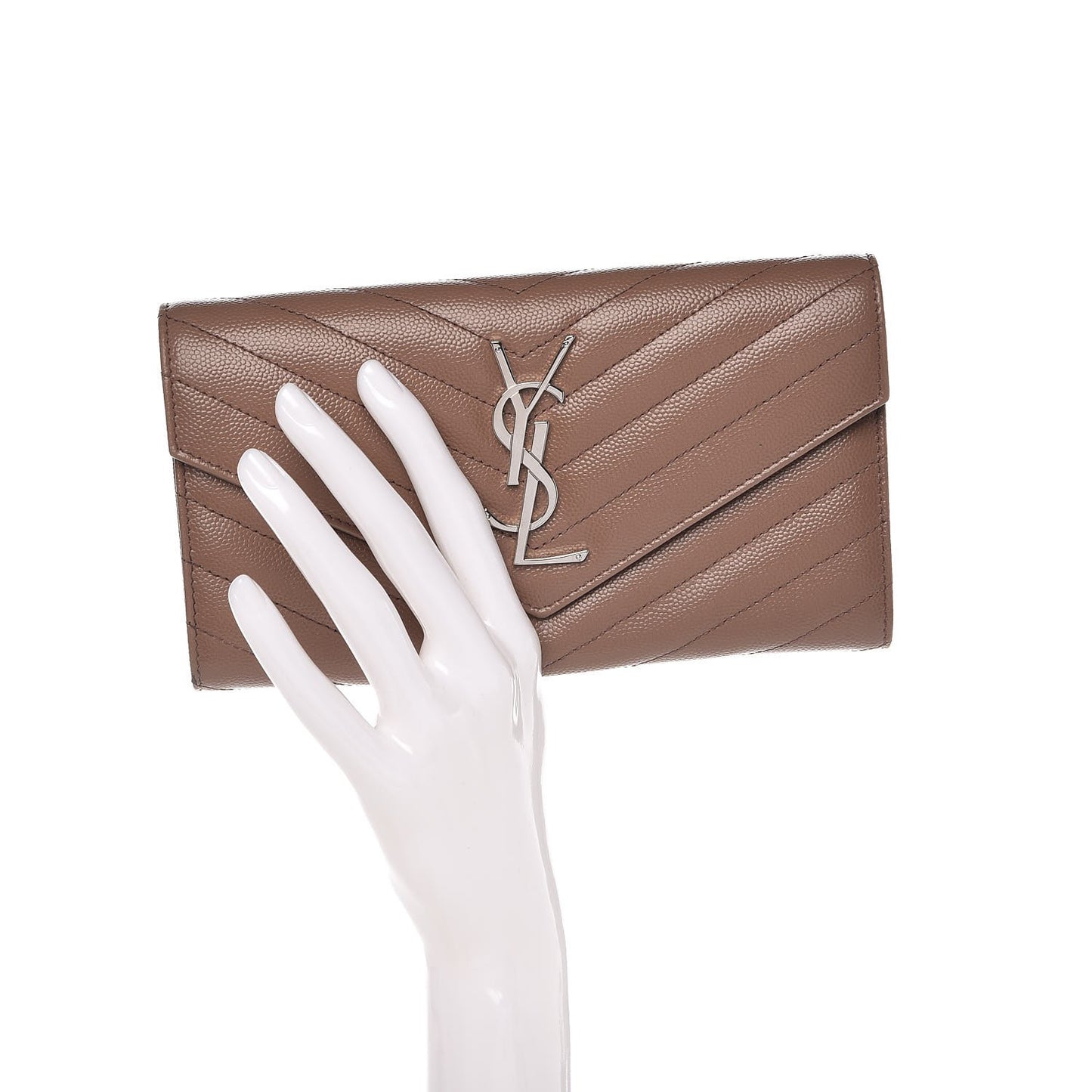 Grain De Poudre Matelasse Chevron Monogram Flap Wallet Taupe