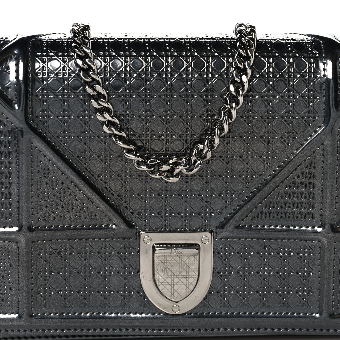 Metallic Patent Micro-Cannage Diorama Wallet on Chain Pouch Onyx Black