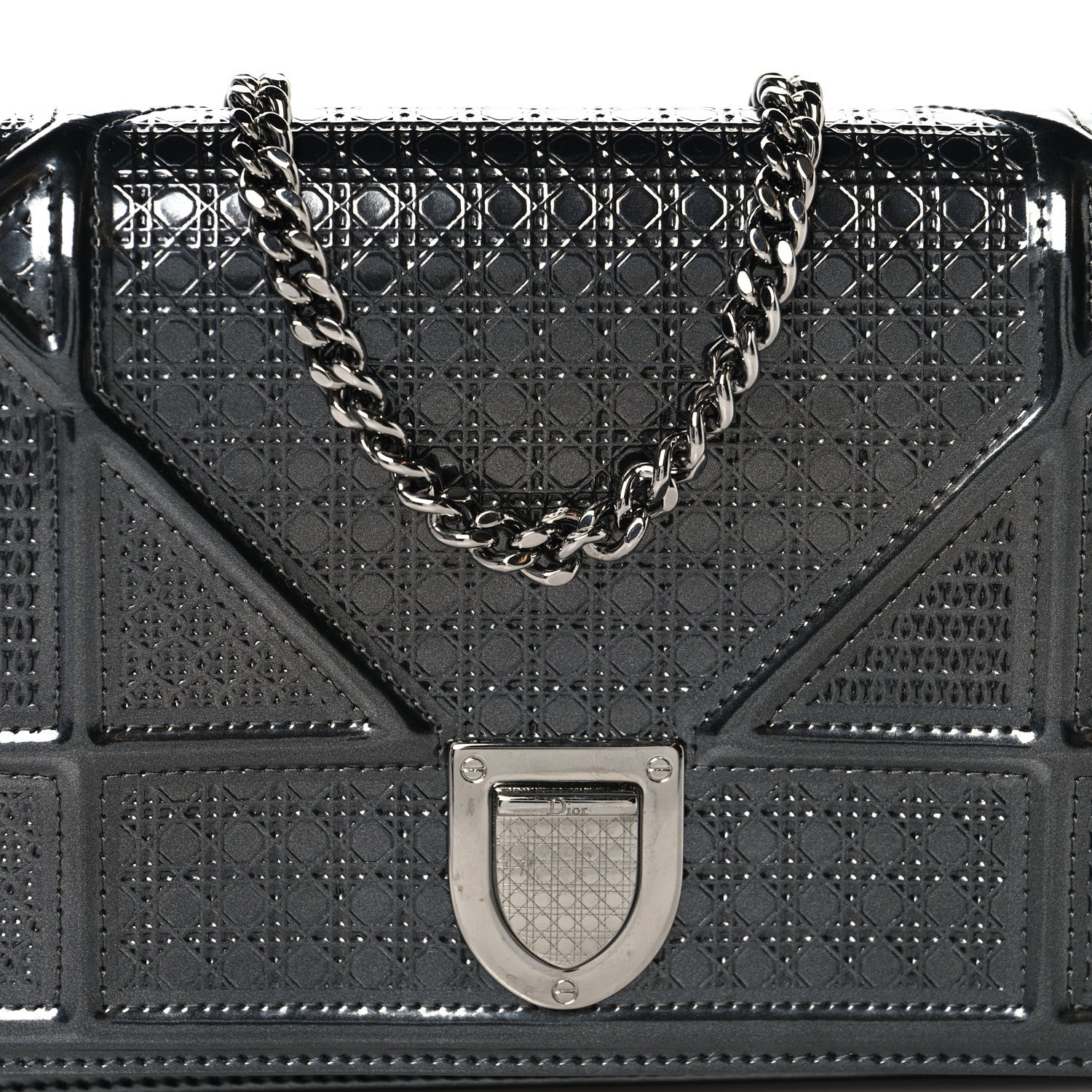Christian Dior Metallic Patent Micro-Cannage Diorama Wallet on Chain Pouch Onyx Black 7 of 10