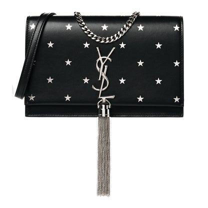 Saint Laurent Calfskin Star Print Monogram Kate Tassel Chain Wallet Black Silver 1 of 11