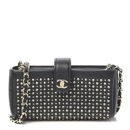 Chanel Calfskin Strass Studded Mini Phone Holder Clutch Black 1 of 11