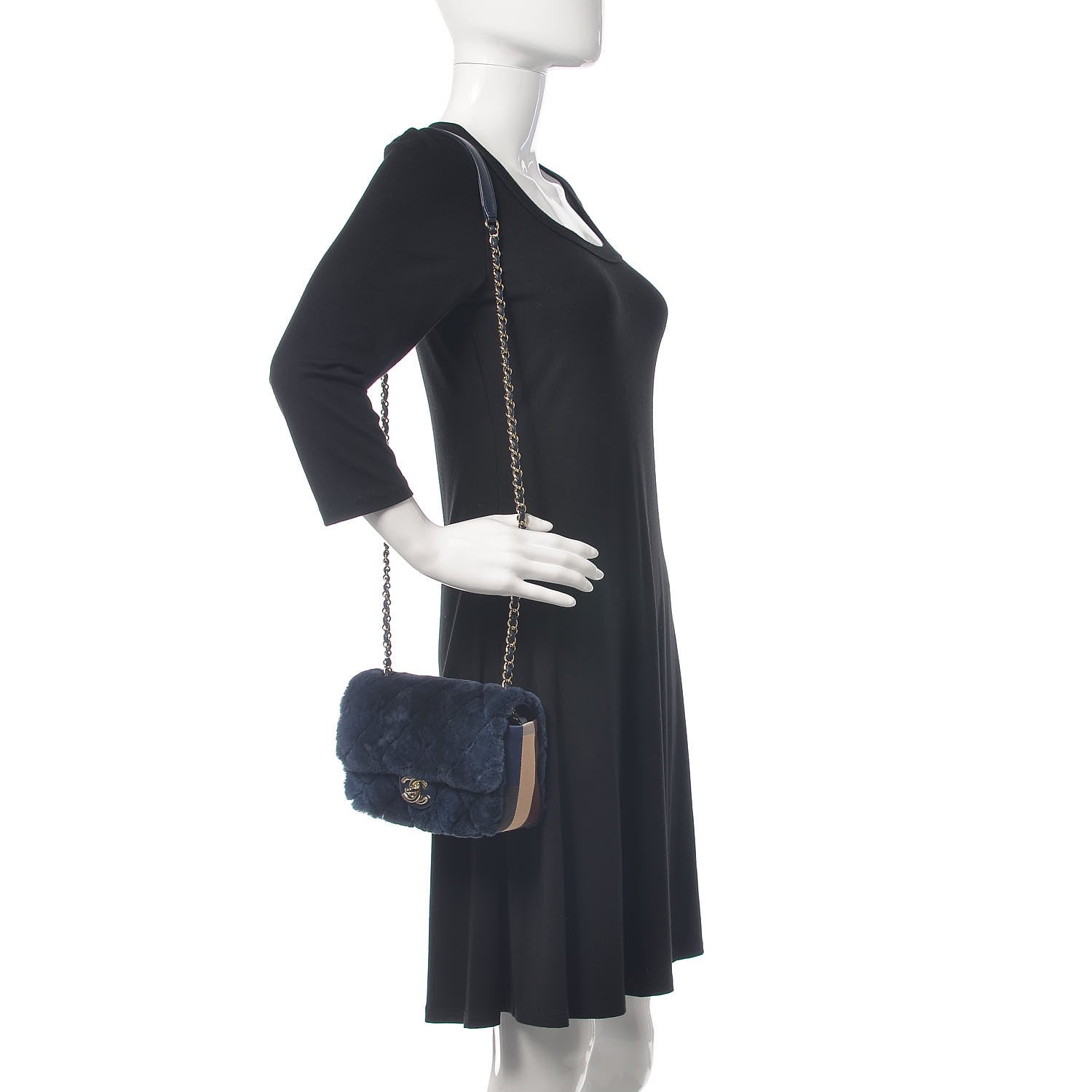 Chanel Orylag Rabbit Fur Quilted Small Single Flap Navy Blue 2 of 9