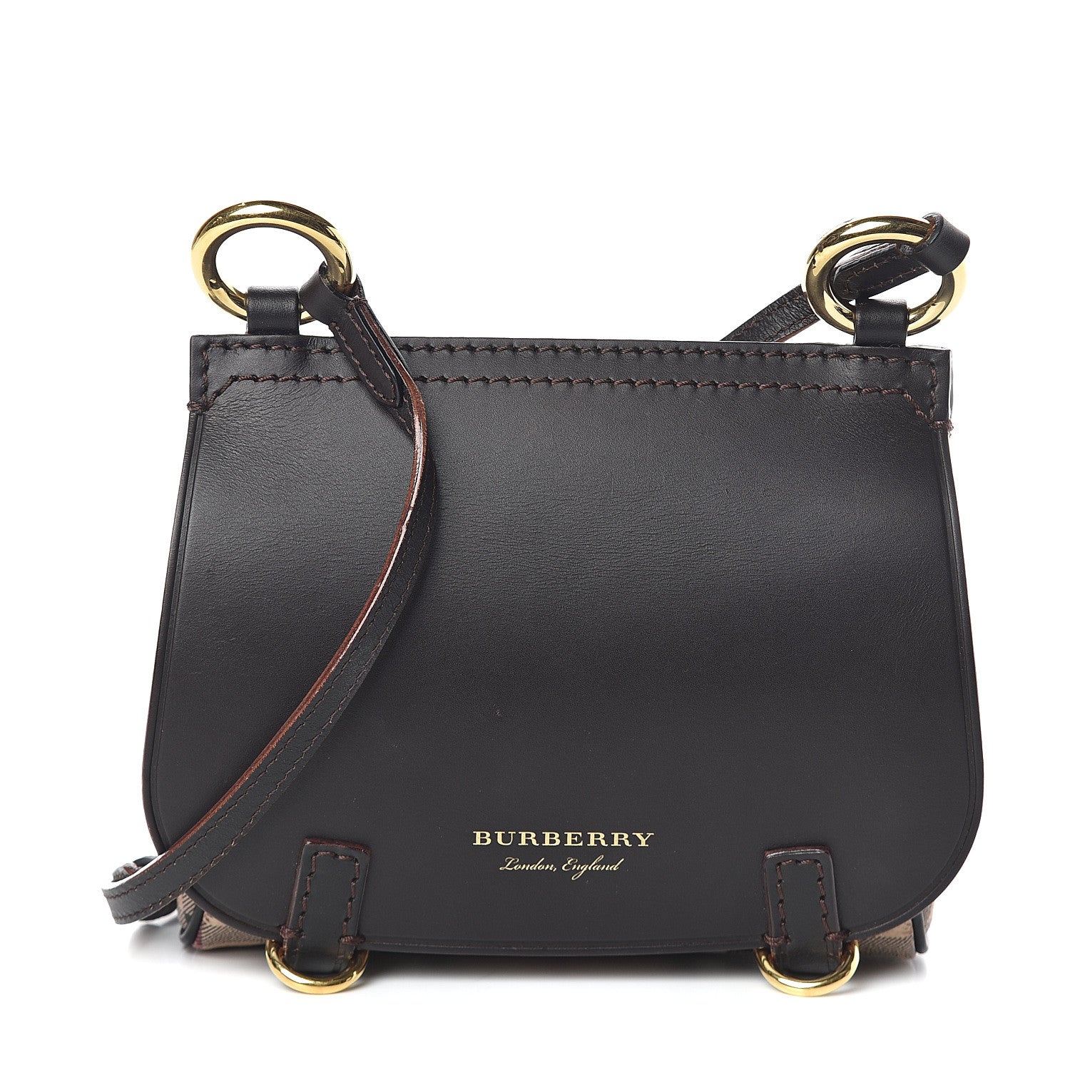 Burberry Haymarket Check Baby Bridle Saddle Bag Dark Clove Brown 1 of 7