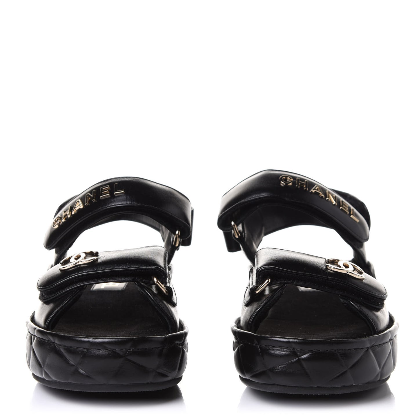 Shiny Calfskin Logo Platform Sandals 35 Black
