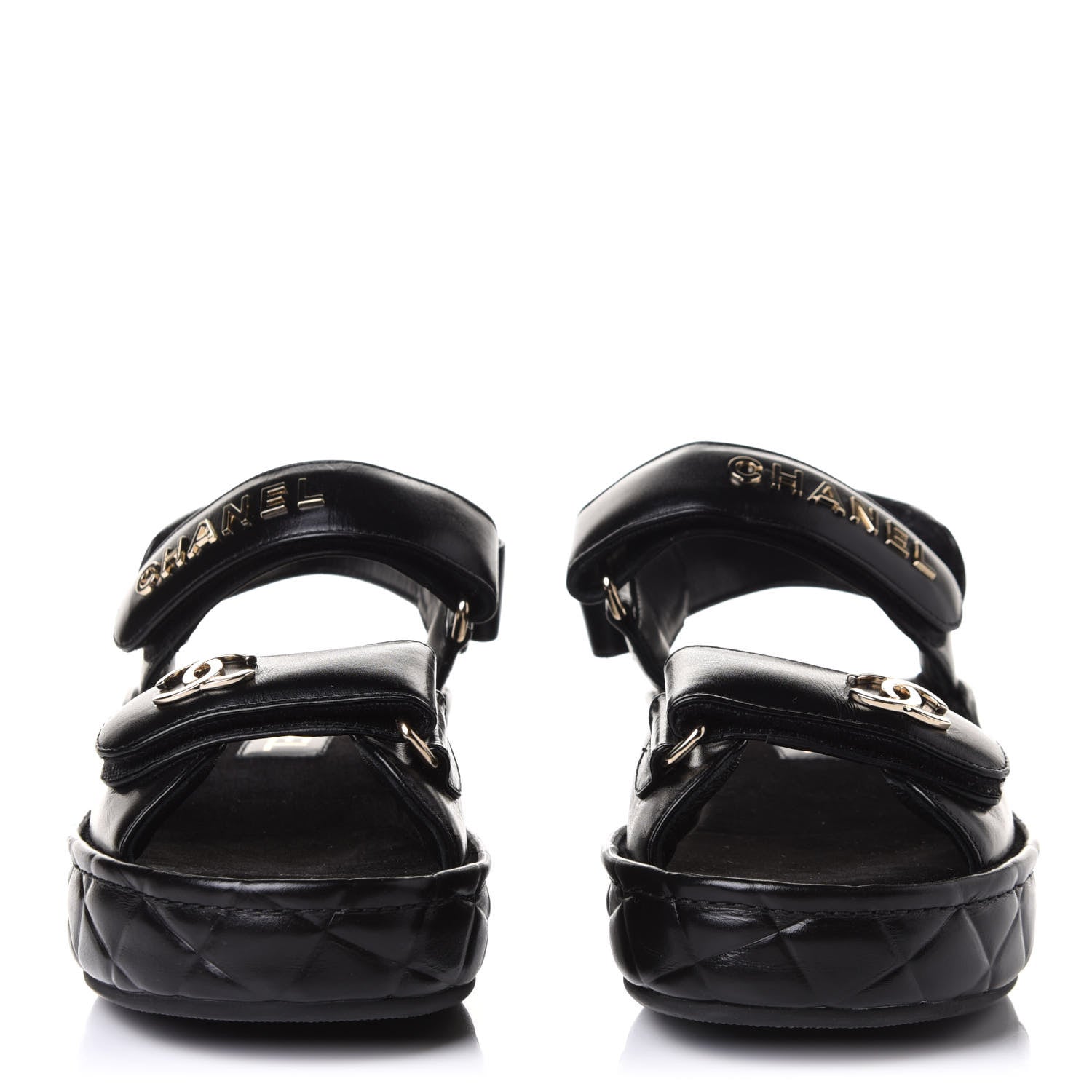 Chanel Shiny Calfskin Logo Platform Sandals 35 Black 2 of 11
