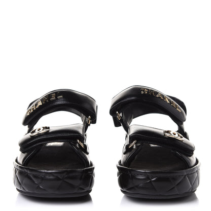 Chanel Shiny Calfskin Logo Platform Sandals 35 Black 2 of 11