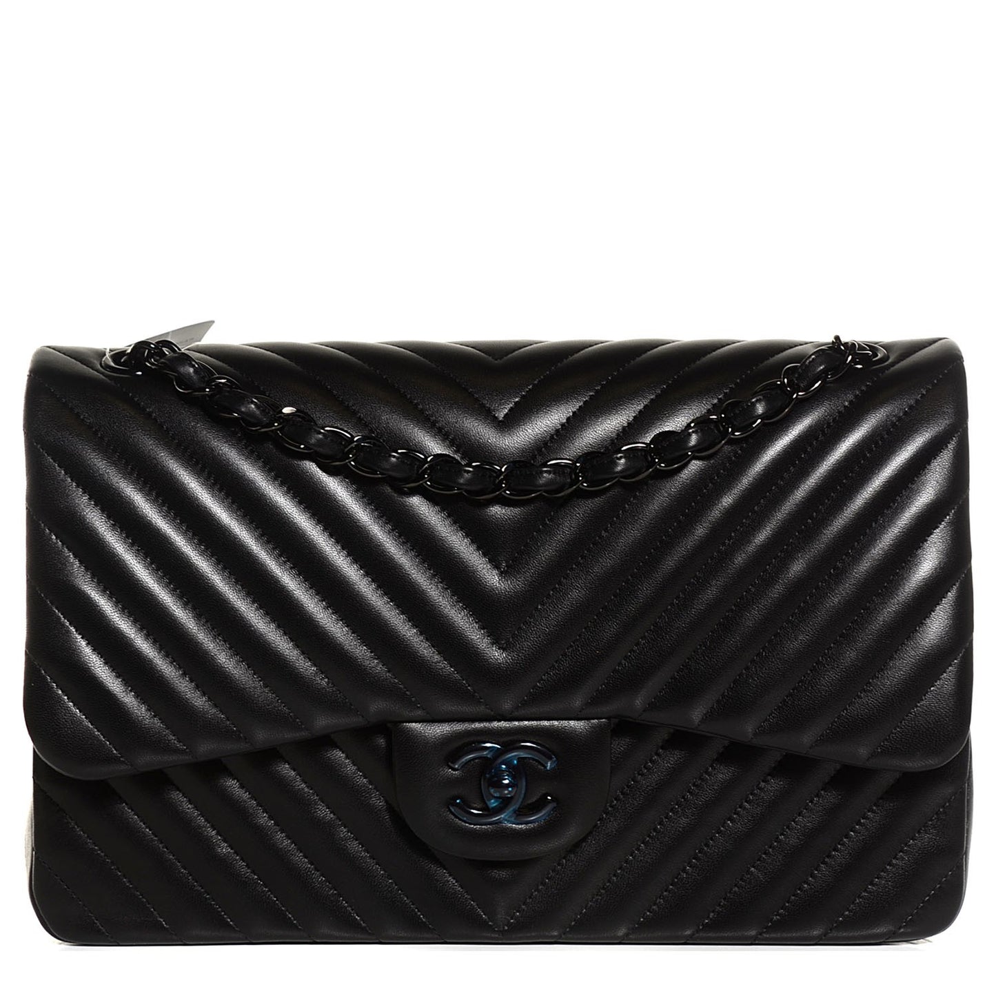 Lambskin Chevron Quilted Jumbo Double Flap So Black