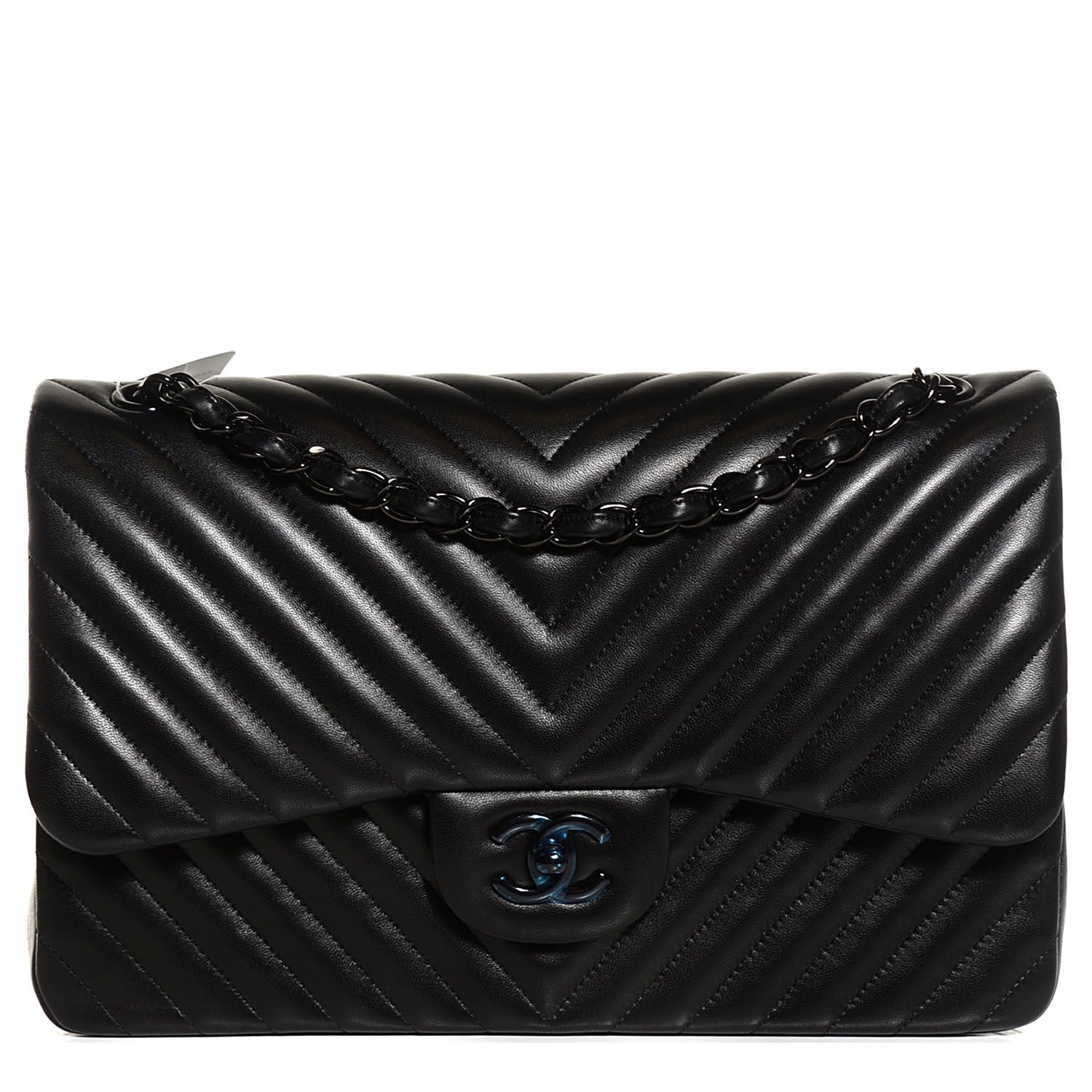 Chanel Lambskin Chevron Quilted Jumbo Double Flap So Black 1 of 9
