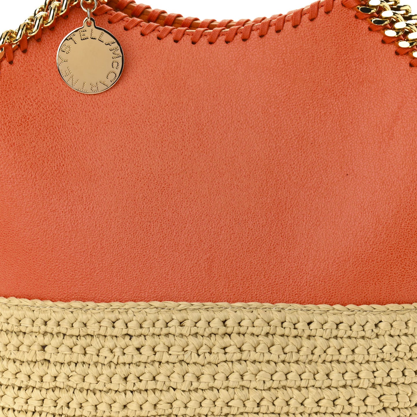 Shaggy Deer Raffia Medium Half & Half Tote Bag Bright Orange