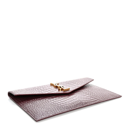 Saint Laurent Calfskin Crocodile Embossed Uptown Monogram Clutch Rouge Legion Rouge Legion 4 of 8