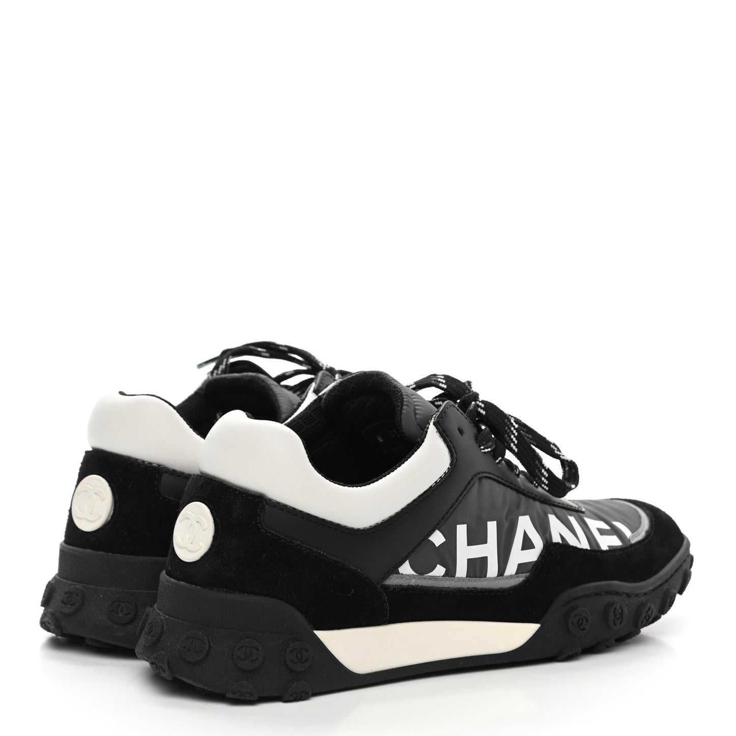 Nylon Calfskin Suede Womens CC Sneakers 37 Black Grey White