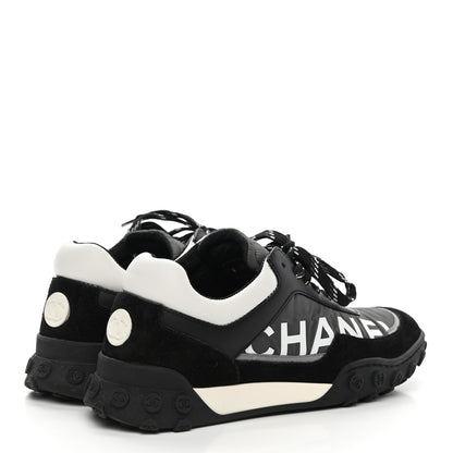 Chanel Nylon Calfskin Suede Womens CC Sneakers 37 Black Grey White 4 of 9