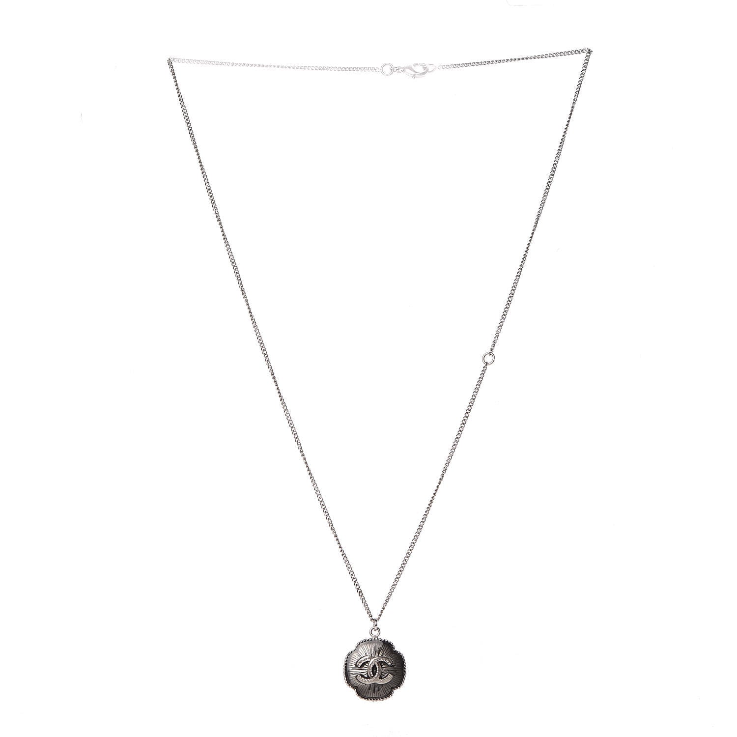 Chanel CC Medallion Necklace Silver 3 of 5