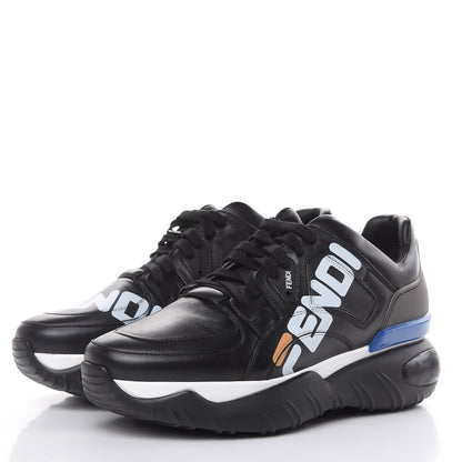Fendi X FILA Vitello Mania Painted Mens Chunky Sneakers 8 Black Zucca White Ice 3 of 8