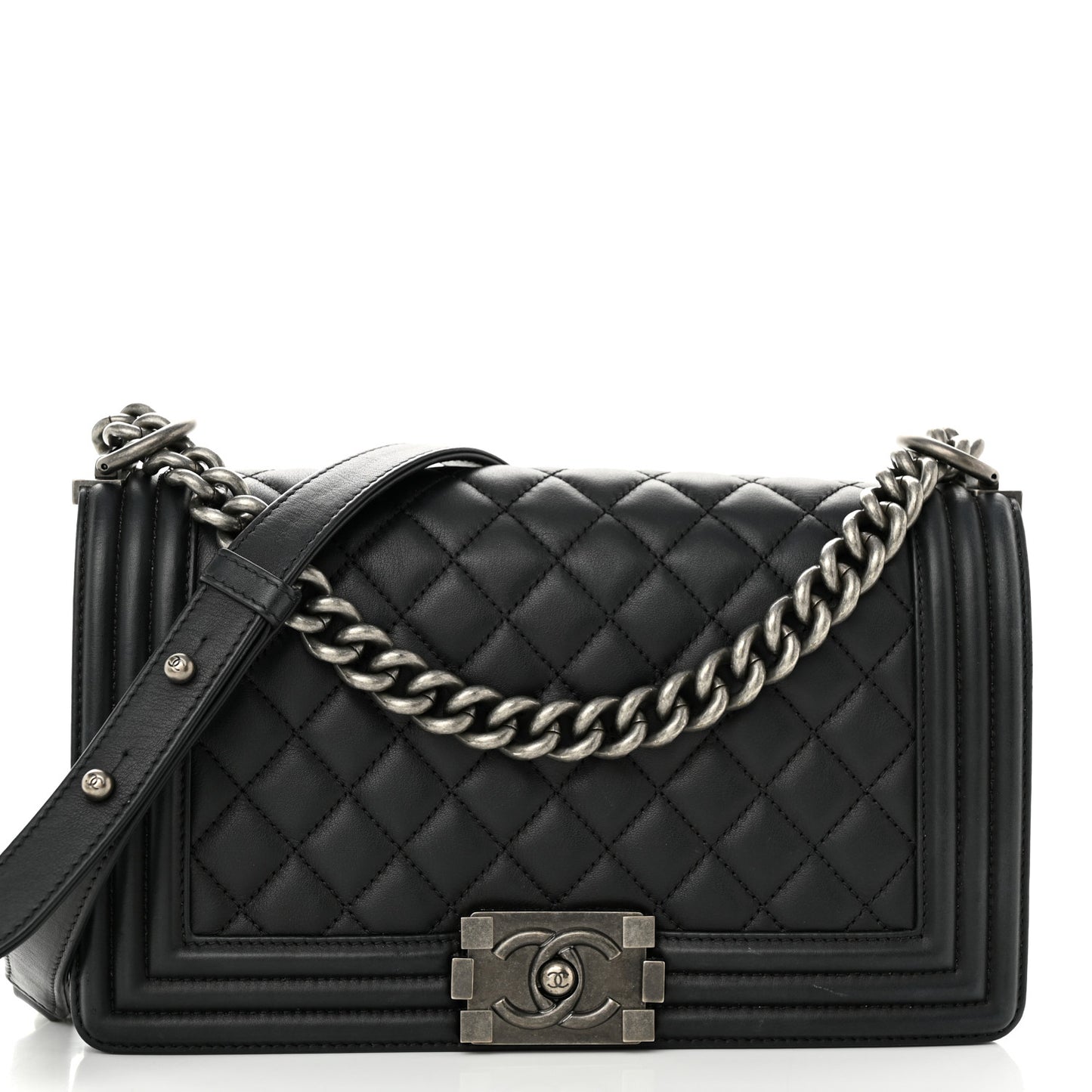 Calfskin Quilted Medium Boy Flap Black
