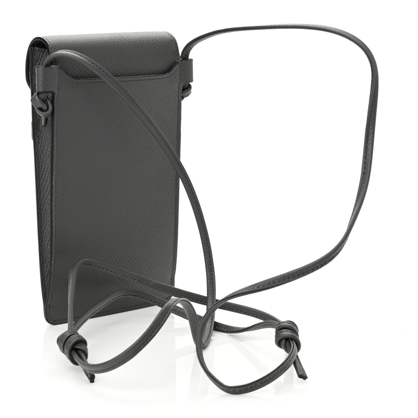 Grained Calfskin Phone Pouch With Flap Grey