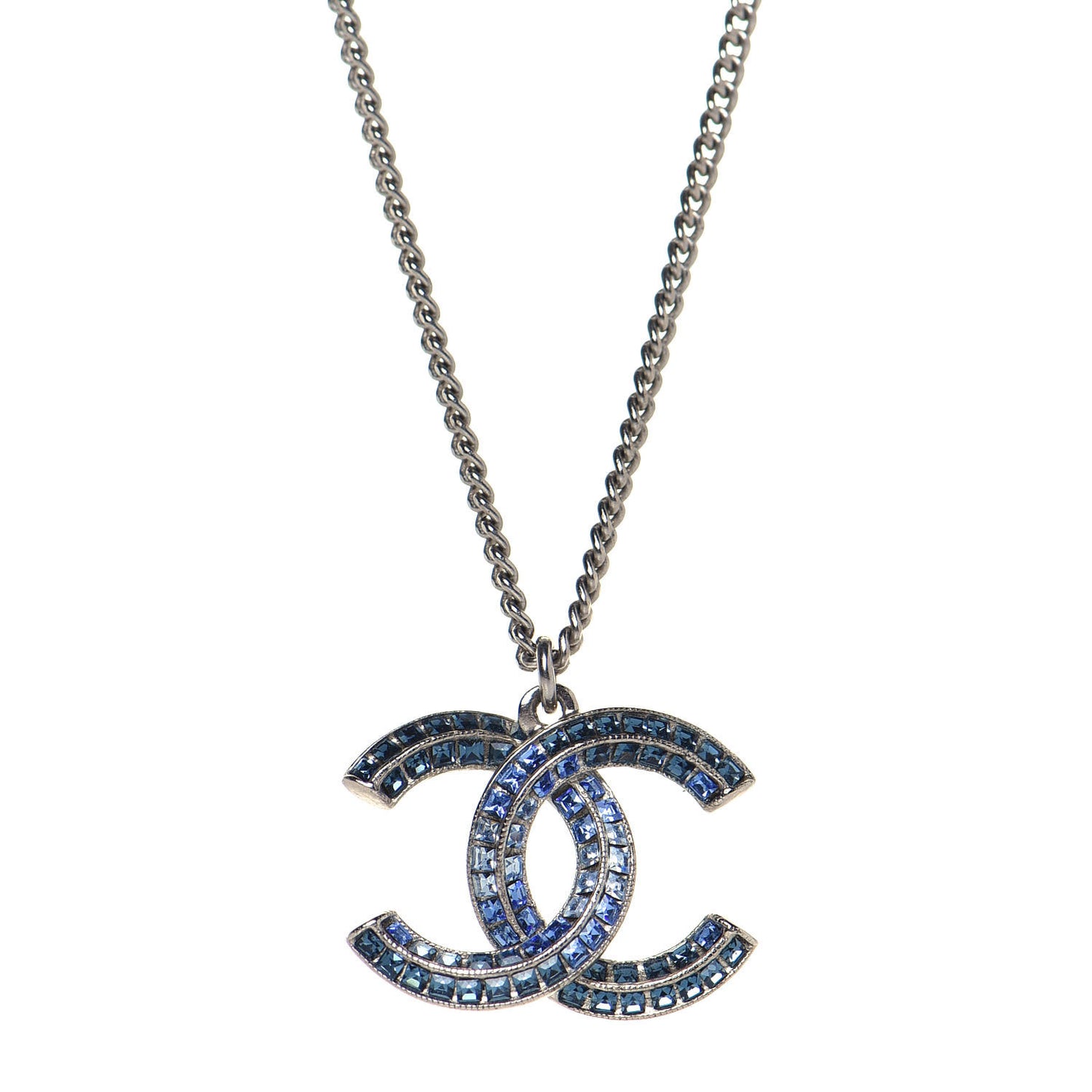 Crystal Baguette CC Necklace Silver Blue