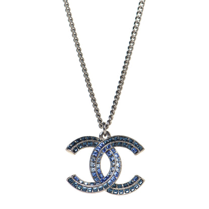 Chanel Crystal Baguette CC Necklace Silver Blue 4 of 7
