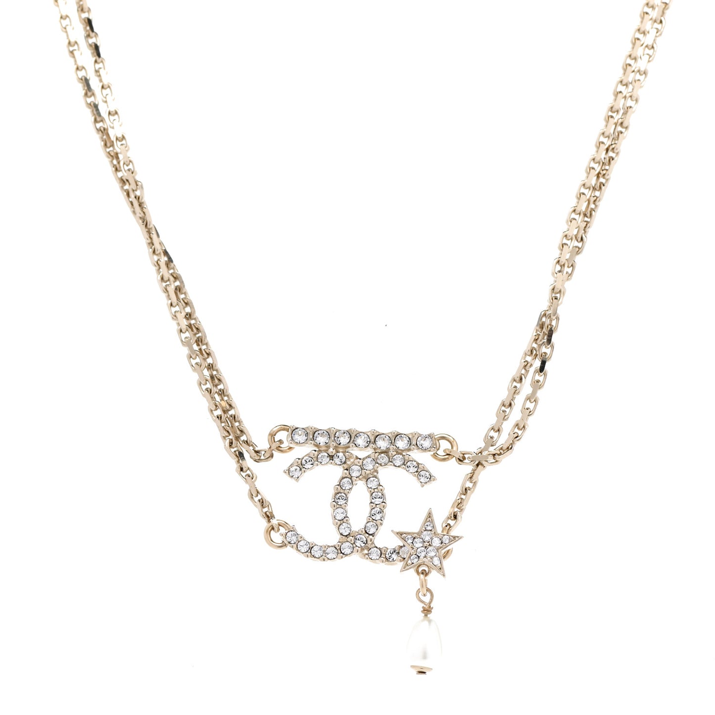 Pearl Crystal CC Star Choker Necklace Gold