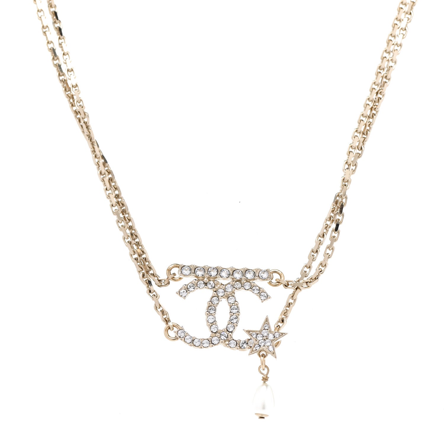 Chanel Pearl Crystal CC Star Choker Necklace Gold 1 of 7
