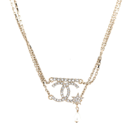 Chanel Pearl Crystal CC Star Choker Necklace Gold 1 of 7
