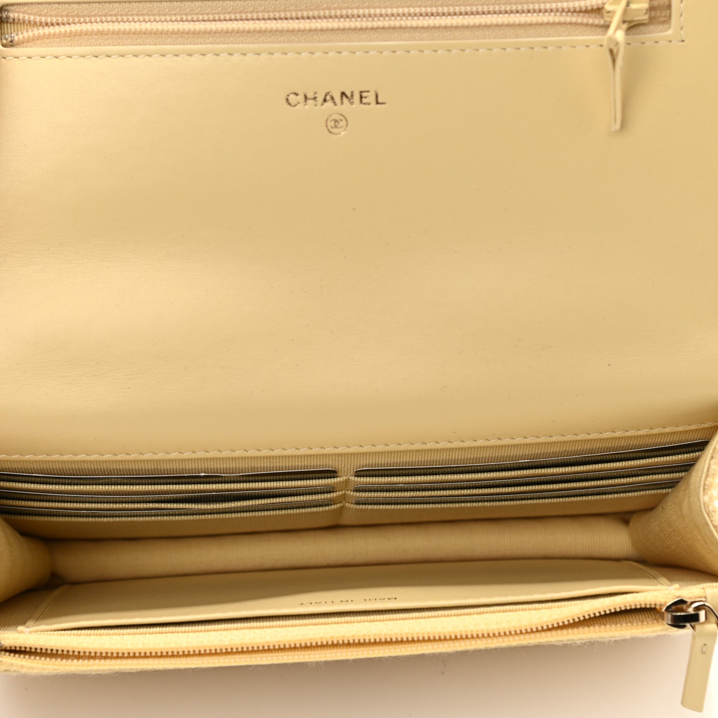Wool Tweed Quilted Chanel 19 Wallet On Chain WOC Yellow