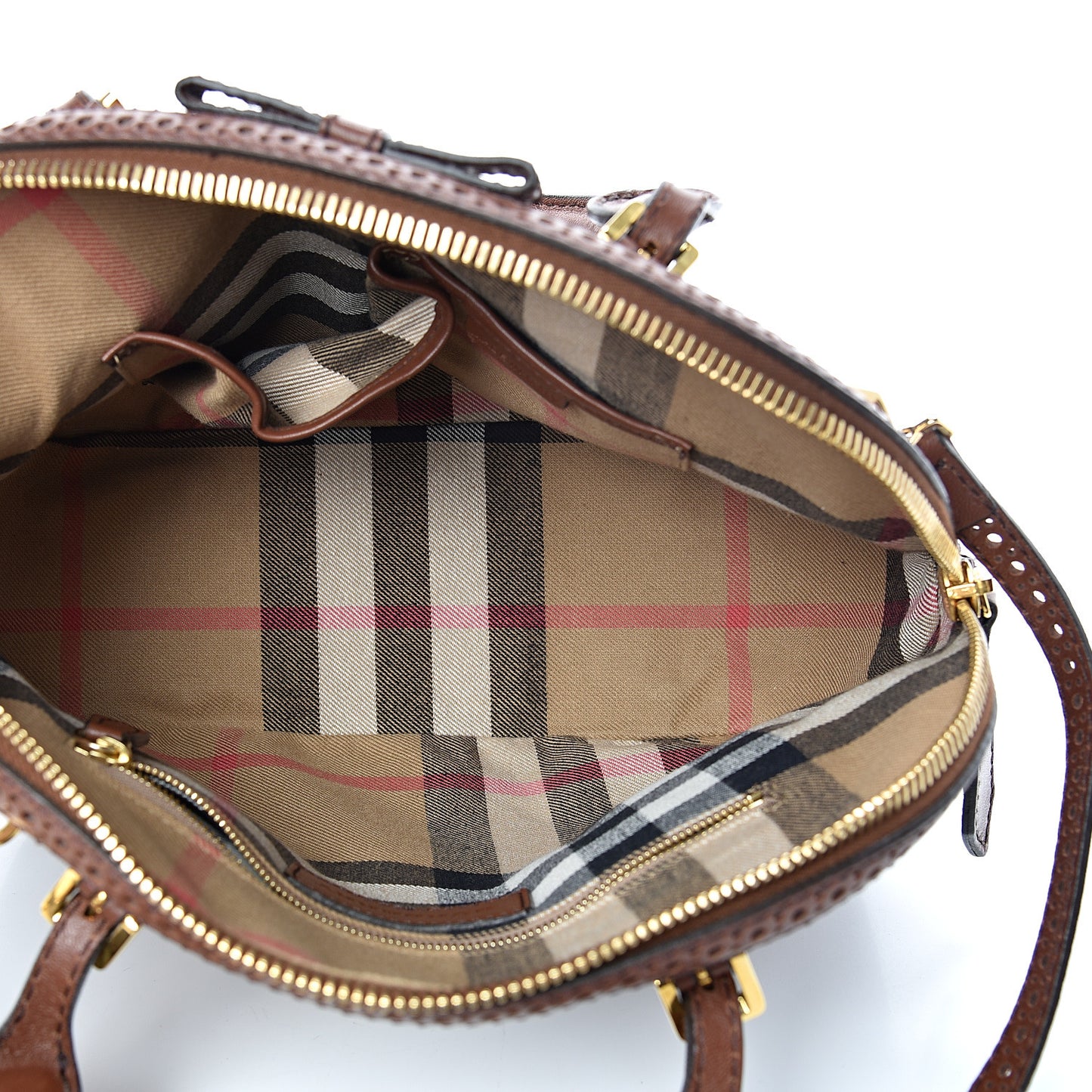 Bridle Calfskin Broguing Small Orchard Bowling Bag Dark Tan