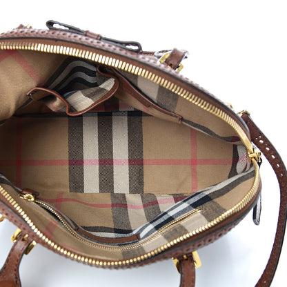 Burberry Bridle Calfskin Broguing Small Orchard Bowling Bag Dark Tan 4 of 13