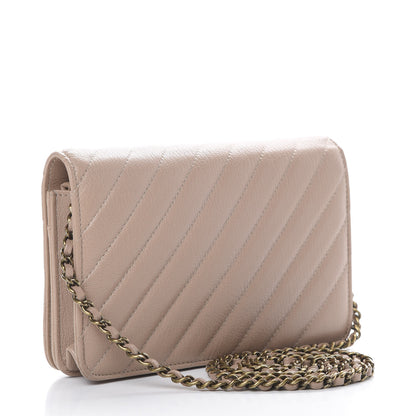 Chanel Goatskin Diagonal Quilted Wallet On Chain WOC Beige 2 of 11
