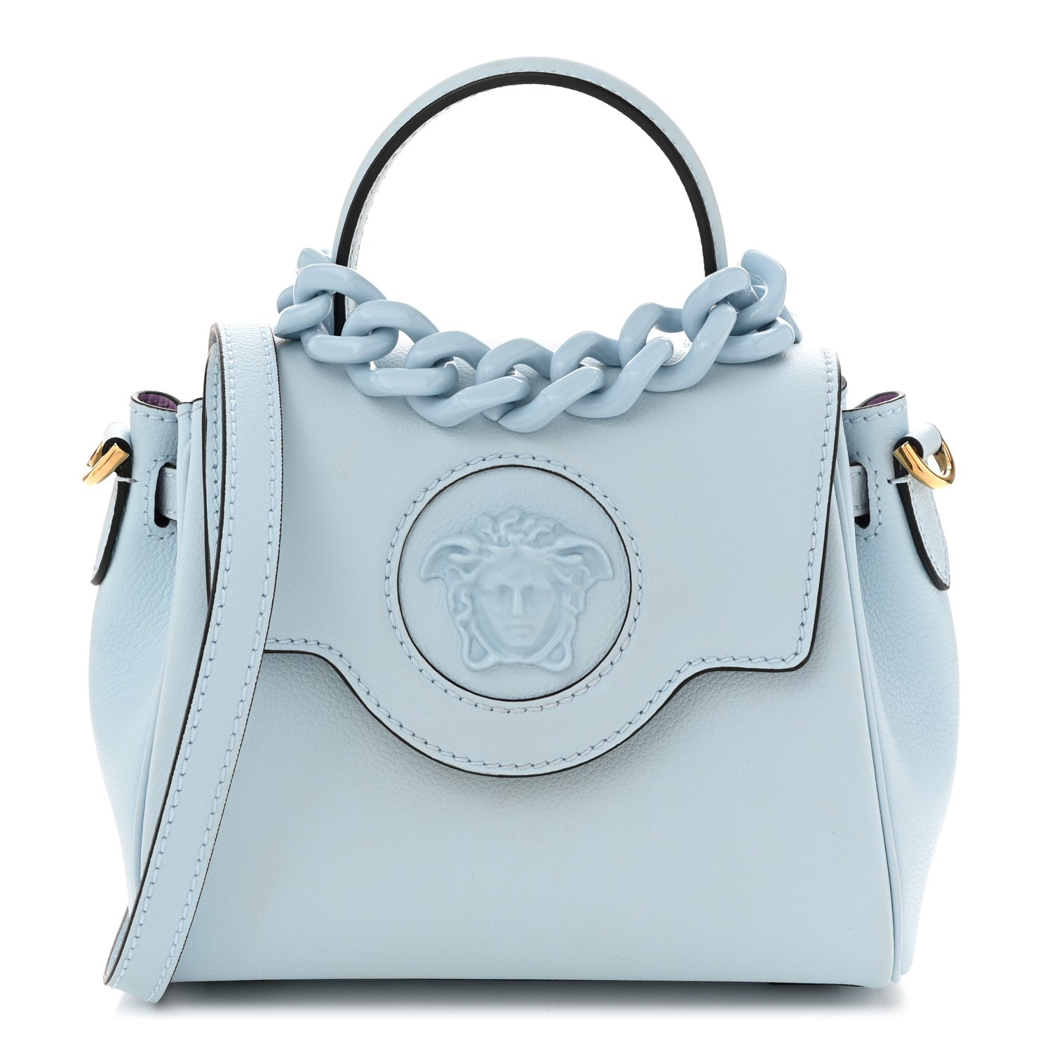 Versace Grained Calfskin Small La Medusa Top Handle Bag Light Blue 1 of 10