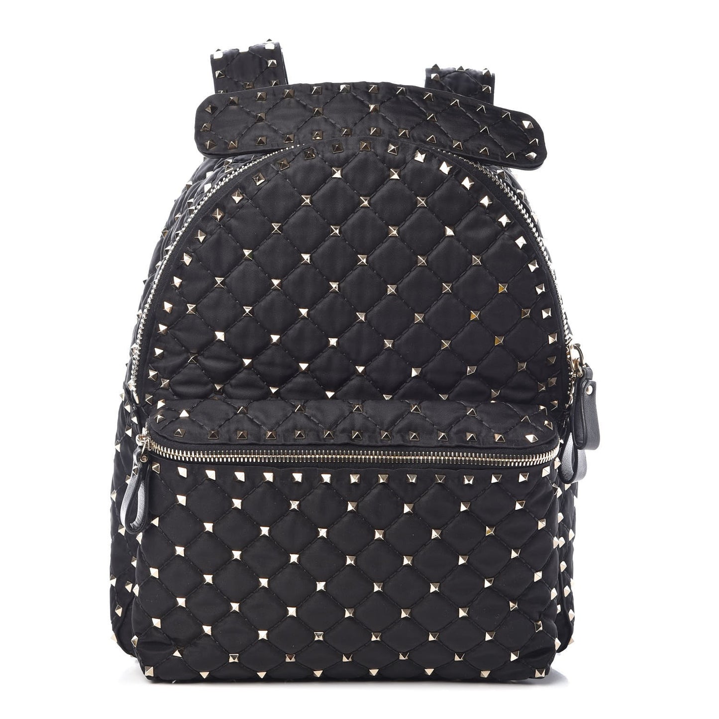 Nylon Quilted Rockstud Spike Backpack Black