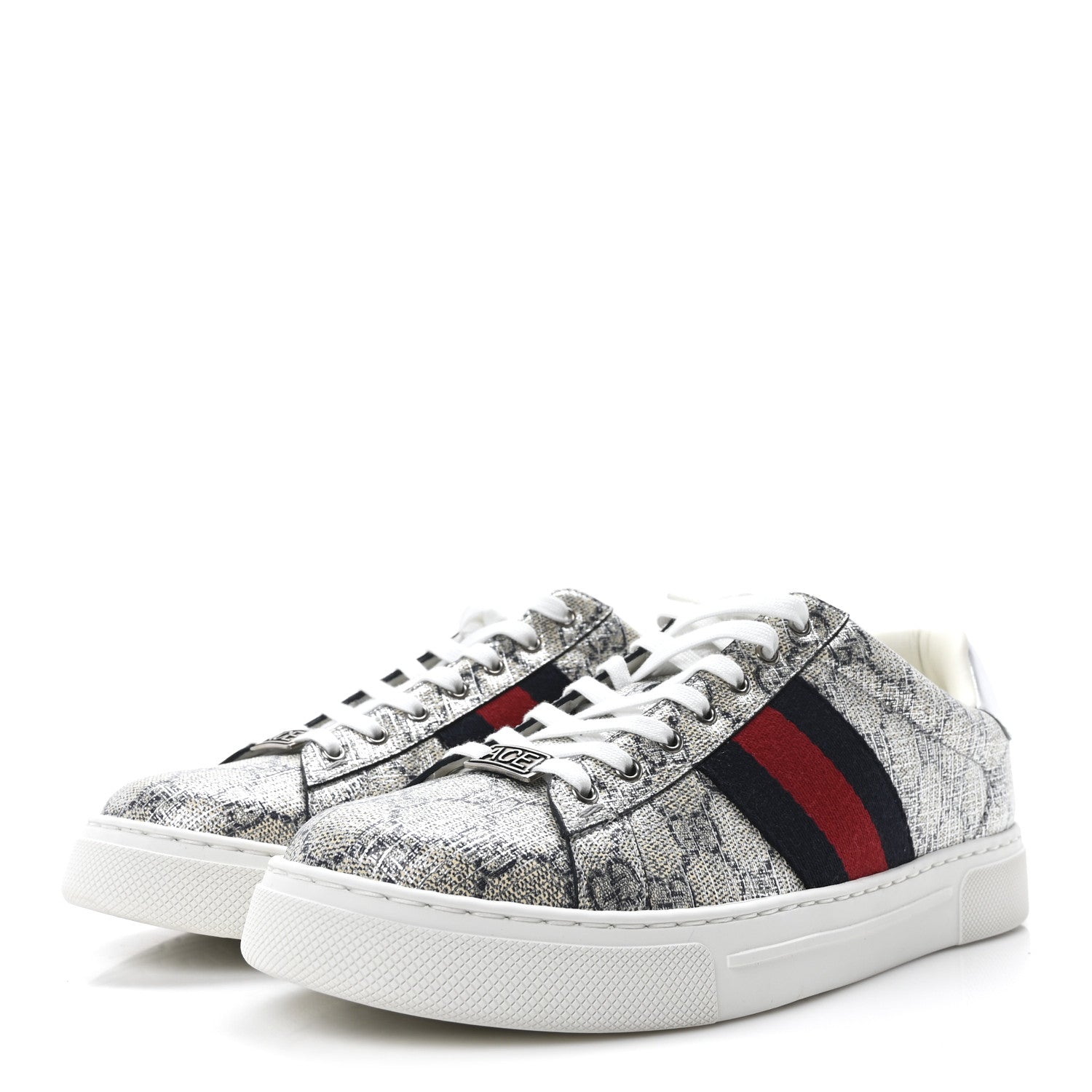 Gucci GG Supreme Monogram Metal Web Mens Ace Sneakers 7.5 Beige Blue Silver 4 of 11