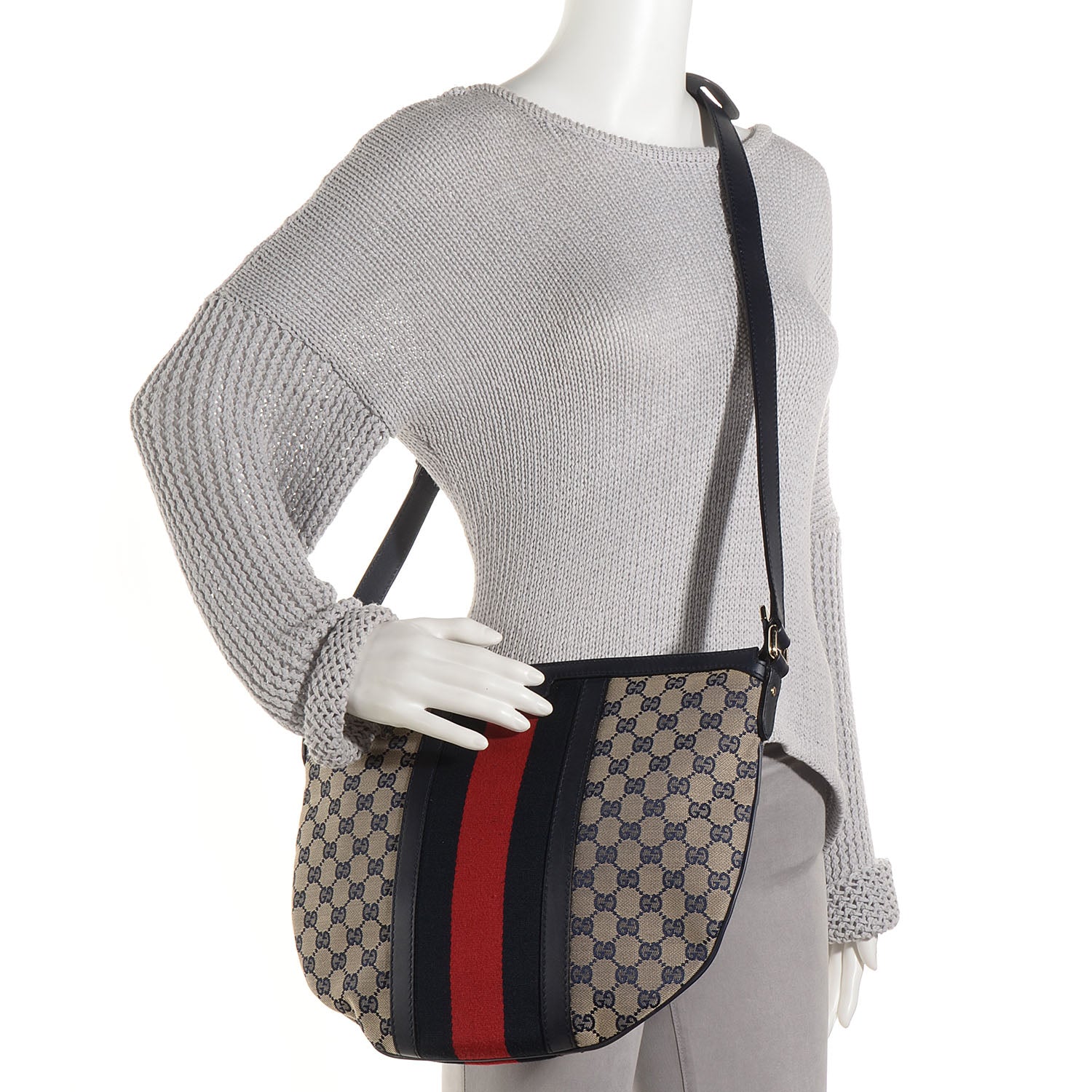 Gucci Monogram Vintage Web Medium Half Moon Hobo Navy 2 of 10