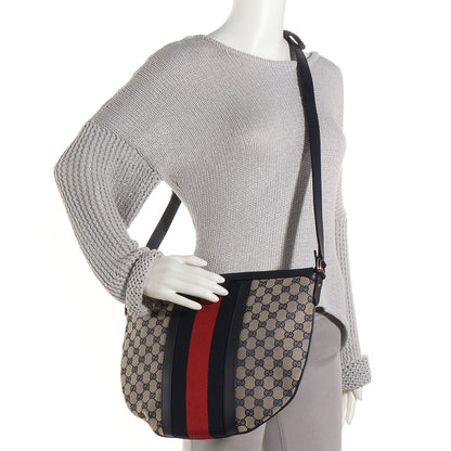 Gucci Monogram Vintage Web Medium Half Moon Hobo Navy 2 of 10