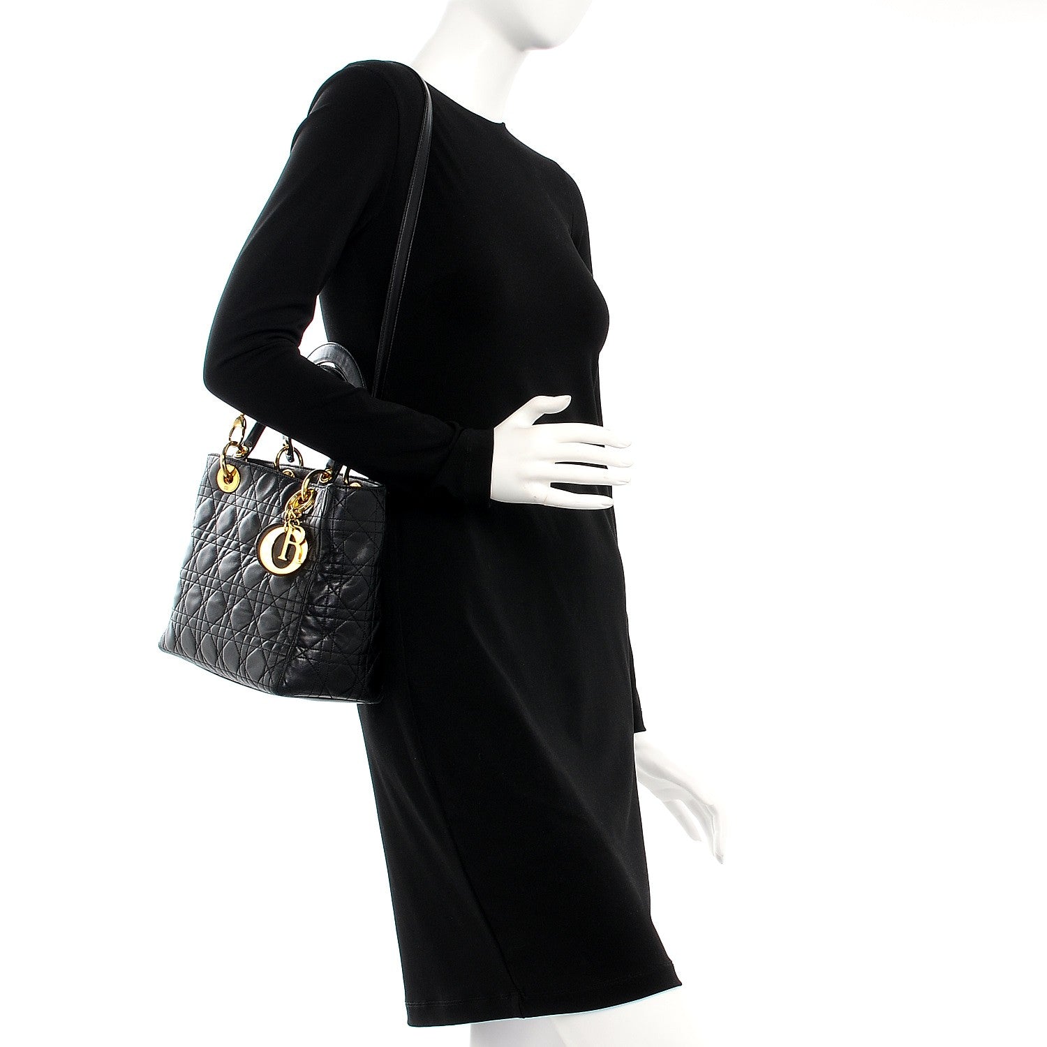 Christian Dior Lambskin Cannage Medium Lady Dior Black 2 of 8