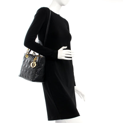 Christian Dior Lambskin Cannage Medium Lady Dior Black 2 of 8