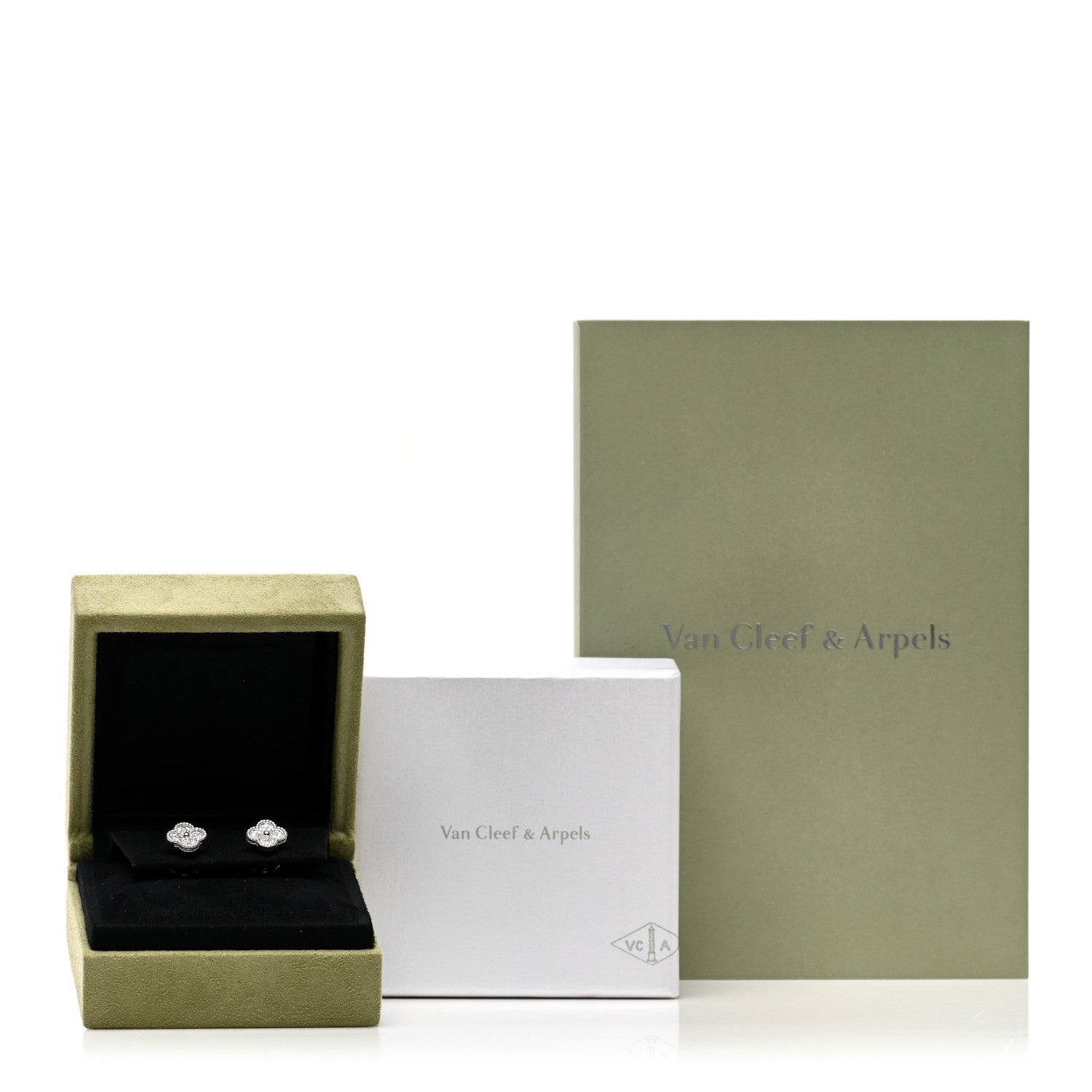 Van Cleef & Arpels 18K White Gold Diamond Sweet Alhambra Earrings 5 of 5