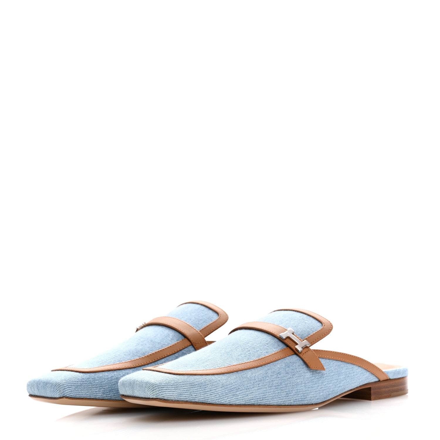 Hermes Denim Calfskin Groupie Mules 40 Bleu Clair Naturel 4 of 10