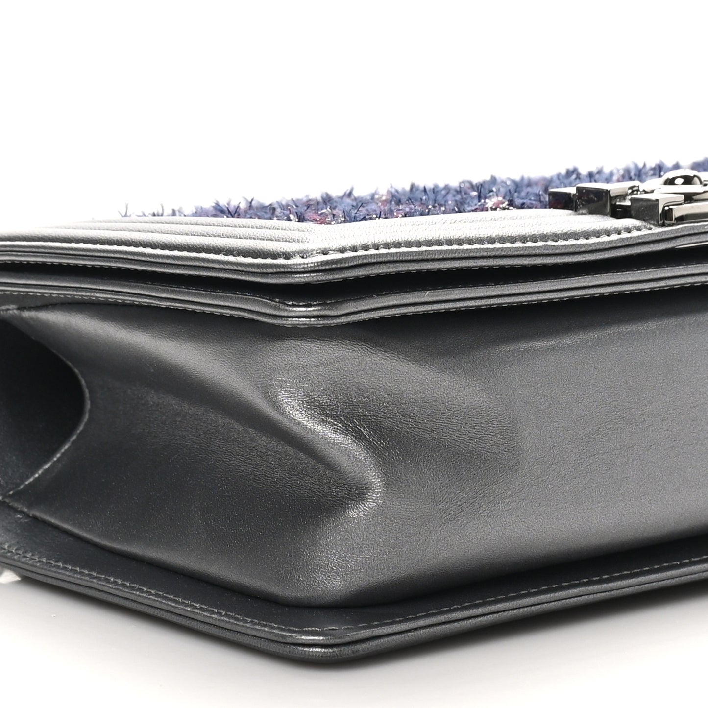 Tweed Metallic Lambskin Medium Boy Flap Silver