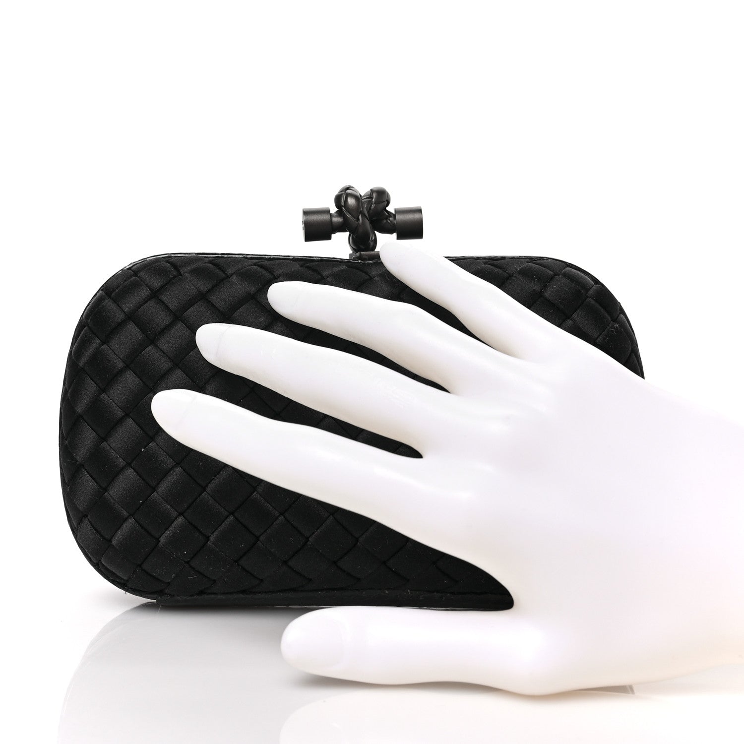 Bottega Veneta Satin Ayers Intrecciato Chain Knot Clutch Black 2 of 8