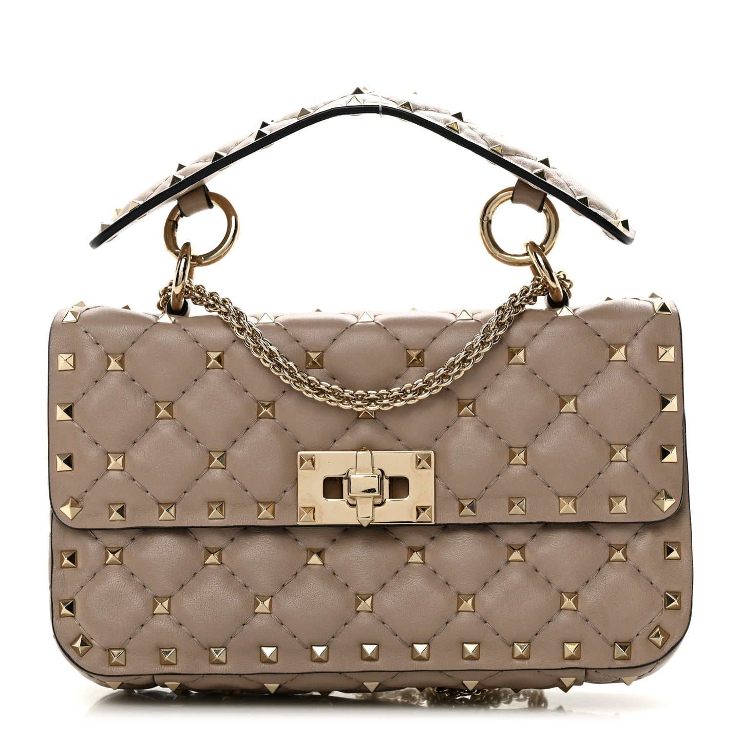 Lambskin Small Rockstud Spike Shoulder Bag Poudre