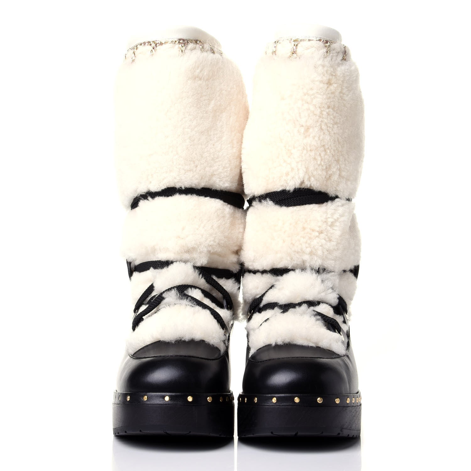 Chanel Shearling Chain Studded CC High Boot 37 Black 2 of 11