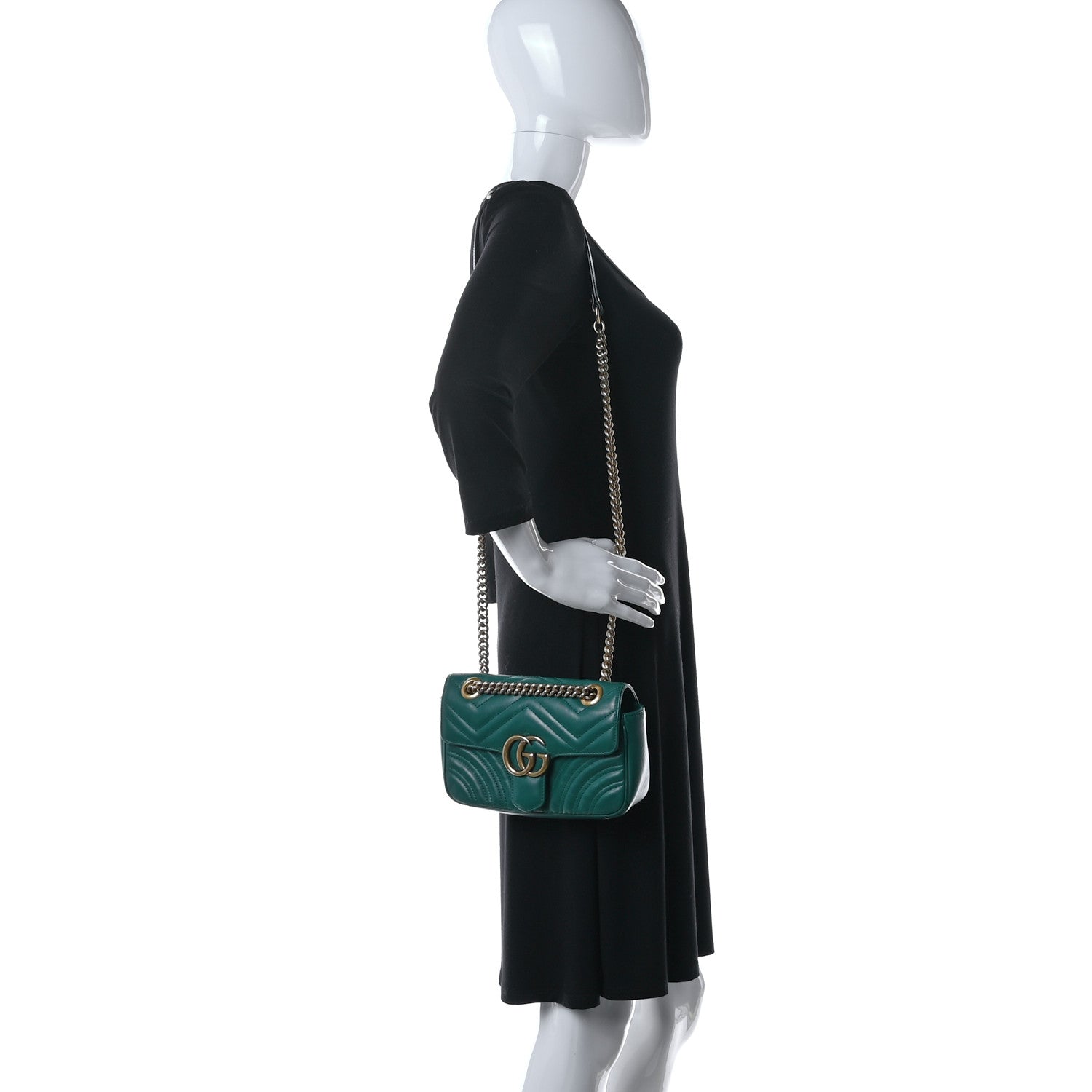 Gucci Calfskin Matelasse Mini GG Marmont Shoulder Bag Emerald Green 2 of 10